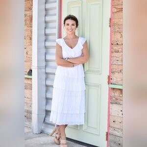 Banana Republic Tiered Laser Cut White Midi Dress